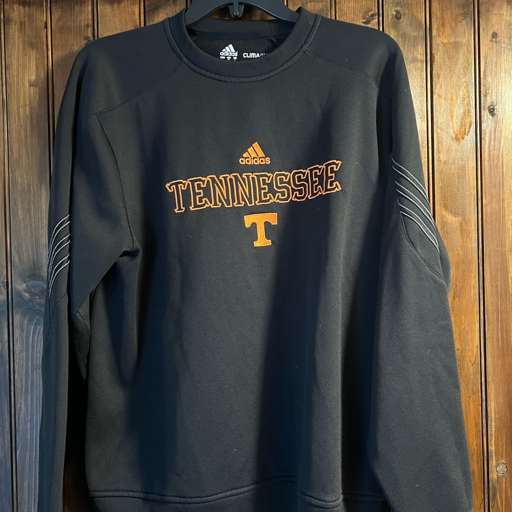 Adidas Men's Black and Orange Crewneck Sweatshirt Size S